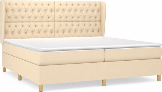 vidaXL Boxspring met matras stof crèmekleurig 200x200 cm