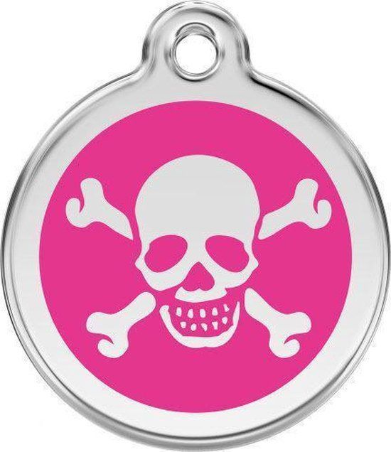 Red Dingo Hondenpenning 38 mm doodshoofd hard roze