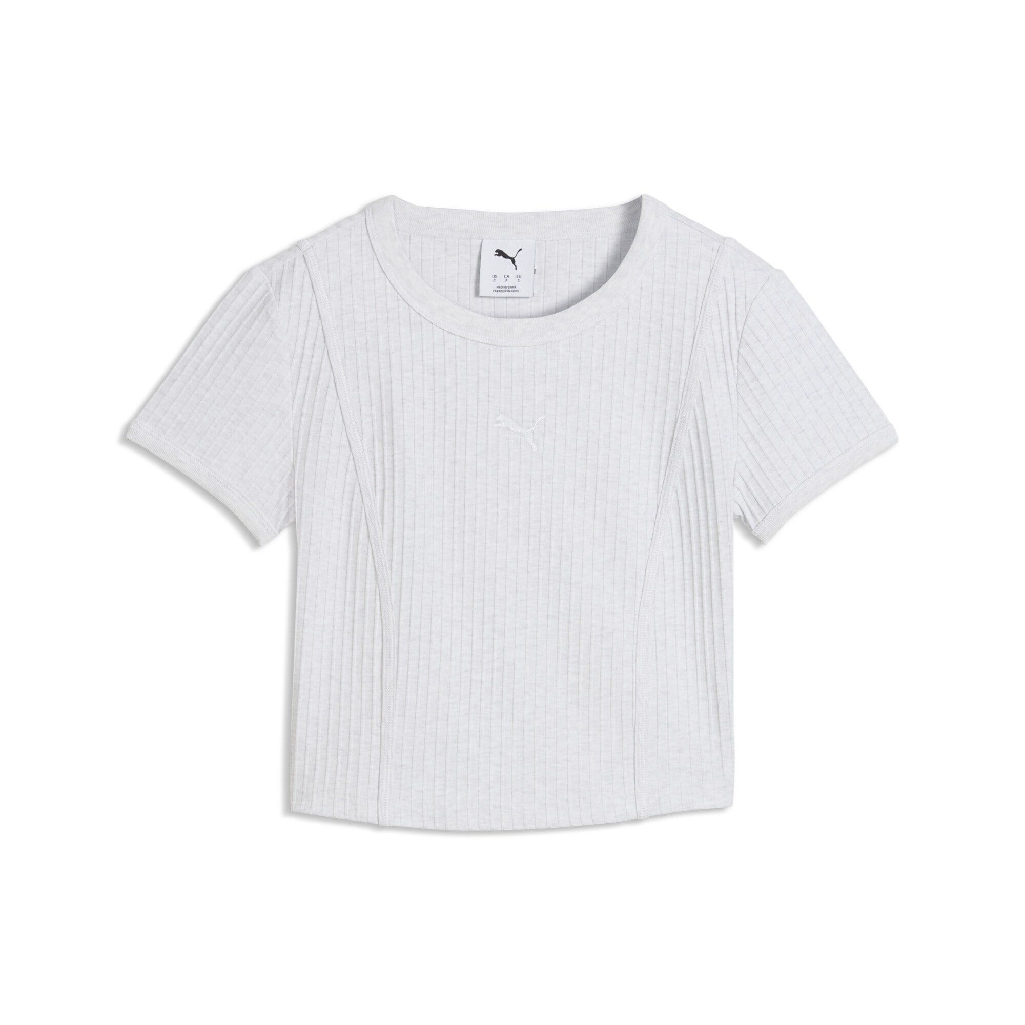 PUMA Wardrobe Essentials Babyshirt met ribbels voor dames S, White Glow Heather