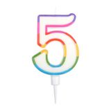 Homéa Birthday Candle Number 5 with Plastic Holder, Height 10.5 cm, Multicolored