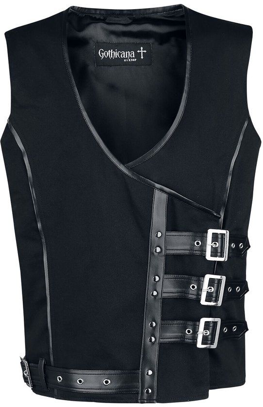 Gothicana Zwart gilet met gespen - Heren - M