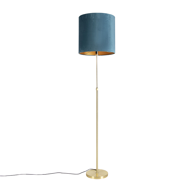 QAZQA Vloerlamp goud/messing met velours kap blauw 40/40 cm - Parte