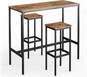 Vicco Fyrk Bartafel set – 120 x 50 cm met 2 barkrukken Antiek hout