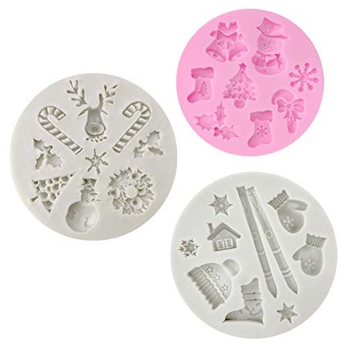 CNYMANY 3 stuks fondant siliconen vormen - 25 holle ruimtes 3D Kerstmis suikervaardigheid taart decoratie cupcake topper ambachtelijke projecten gum pasta hars polymeer klei vorm