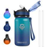 Grsta Thermosfles, 500 ml, drinkfles voor kinderen, drinkfles met rietje, BPA-vrij, gemakkelijk te openen, veilig slot, thermosfles, lekvrij, voor school, sport, camping, kantoor