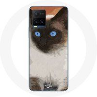 Maniacase Hoesje voor Vivo Y21s 2021 / Y21 2021 Siamees Zwart Wit Blauwe Ogen