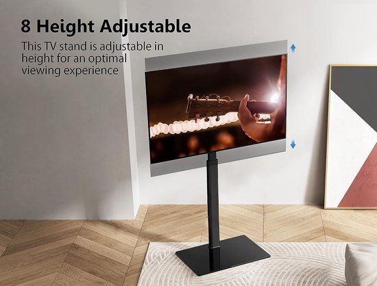 TV-standaard vloer voor 32-43 55 60 inch TV, 70° draaibaar & 8 hoogte verstelbaar TV-stand floor universeel voor vlakke & gebogen LCD LED OLED TV enz, Max VESA 600x400mm (Zwart)