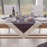 PETTI Artigiani Italiani - Vierkant tafelkleedje, katoen met Sangallo-kant en strikken, 95 x 95 cm, Mauve