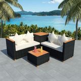 vidaXL 4-delige loungeset met kussens, poly rotan, zwart