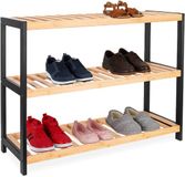 Merkloos Relaxdays Schoenenrek bamboe - 70 cm breed - 3 laags - natuur-zwart