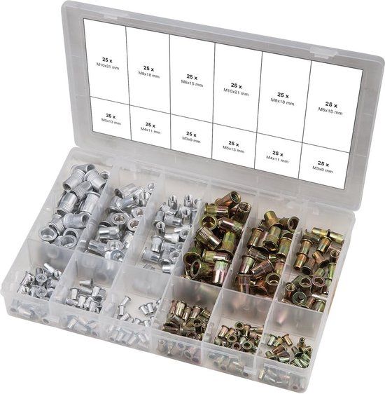 KS Tools 970.0630 Assortiment blindklinkmoeren, staal + aluminium, M3-M10, 300-dlg