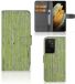 B2Ctelecom Samsung Galaxy S21 Ultra Book Style Case Green Wood