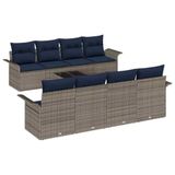 vidaXL Tuinbank Set 9 stuks Grijs en Marineblauw polyrotan
