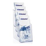 2 stk. DIN lang DL tafelbrochurestandaard met vier etages, trifold-flyerstandaard, transparante flyerhouder en brochurehouder, tafelbrochurestandaard voor flyers, brochures, optionele wandmontage
