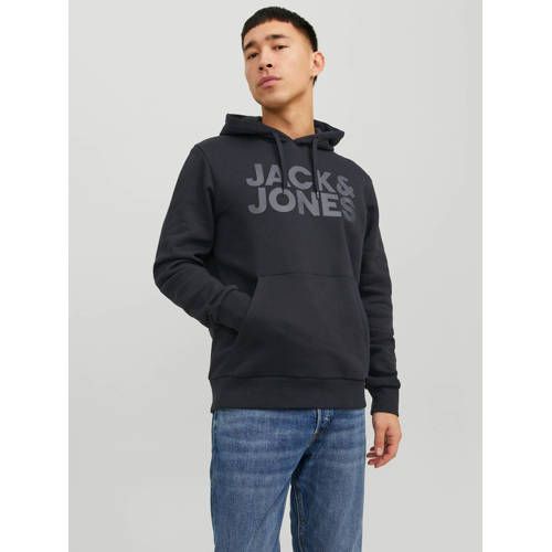 JACK & JONES ESSENTIALS hoodie JJECORP met printopdruk zwart