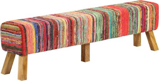 vidaXL Bankje 160 cm chindi stof en massief mangohout meerkleurig