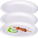 Koopman International assiettes BBQ/Anniversaire - 24x - 1 compartiment - blanc - D23 cm - pulpe de canne à sucre - compostable - assiettes jetables