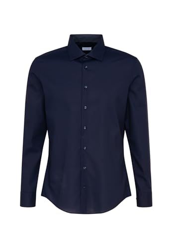 Seidensticker Heren Overhemd - Shaped Fit - Strijkvrij - Kent Kraag - Blauw (Donkerblauw 19) - Maat 46