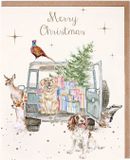 Wrendale Designs Wrendale Kerstkaarten Notepack - 8 stuks - 'Driving Home for Christmas' Dog and Woodland Animal Christmas Card Pack