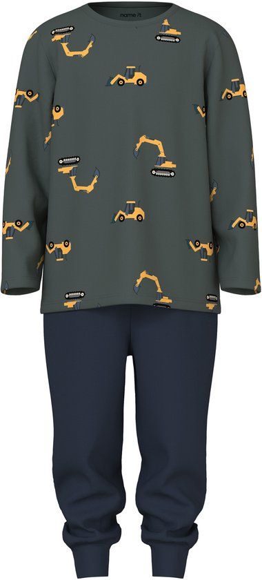 Name It Nacht Set Jongens Grijs-Geel-Donkerblauw Lange Mouw 98/104