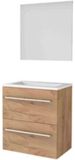 Basic Line Ultimate 39 Badkamermeubelset - Ondiep - 60 x 39 cm - Met Grepen - 2 Lades - Acryl Wastafel - Zonder Kraangat - Spiegel met Indirecte LED Verlichting - Whisky Oak