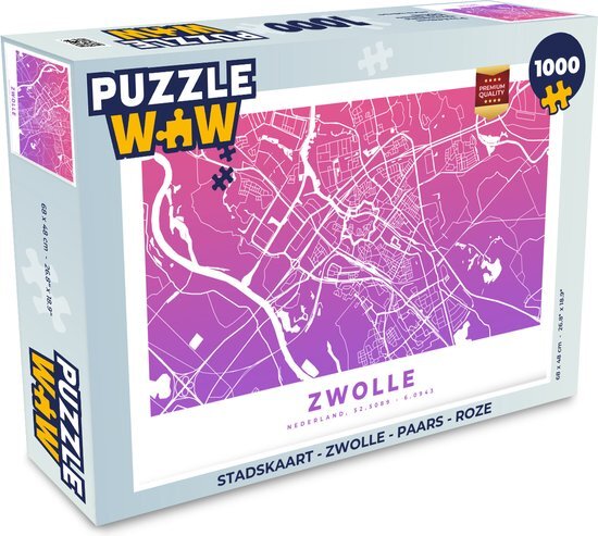 MuchoWow Puzzel Stadskaart - Zwolle - Paars - Roze - Legpuzzel - Puzzel 1000 stukjes volwassenen - Plattegrond