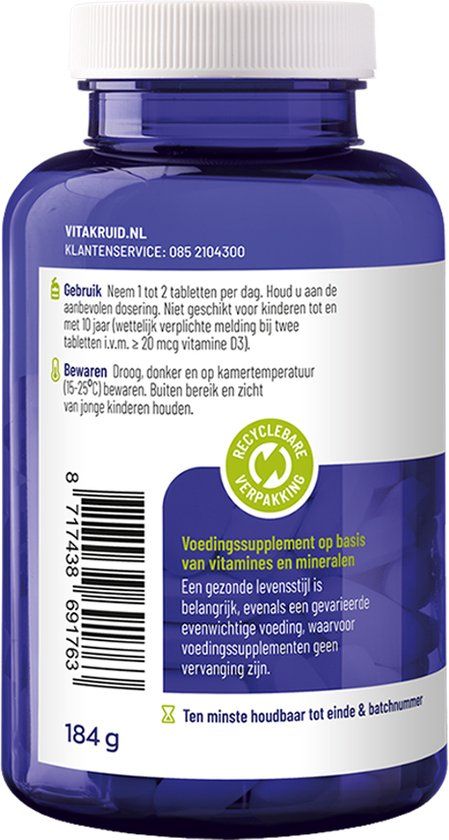 Vitakruid Relaxcomplex 1250mg magnesiumtauraat & d3 - 60 tabletten
