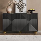 OKWISH Dressoir - 120 x 35 x 71,5 cm - 4 Deuren - Verstelbare Binnenplanken - Gesloten Opbergruimte - MDF Zwart met Gouden Details