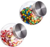 Merkloos Relaxdays Glazen Snoeppotten - Set van 2 - 1,5 Liter - Voorraadpotten met RVS Deksel