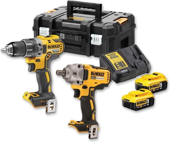 DeWalt DCK2077P2T 18V Li-ion accu boor-/schroefmachine (DCD791) & slagmoersleutel (DCF894) combiset (2x 5.0Ah accu) in TSTAK