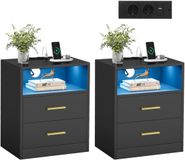 Songmics Custos Collectie - Nachtkastje met oplaadstation en LED-inkt zwart - 35 x 40,1 x 50,2 cm