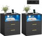 Songmics Custos Collectie - Nachtkastje met oplaadstation en LED-inkt zwart - 35 x 40,1 x 50,2 cm