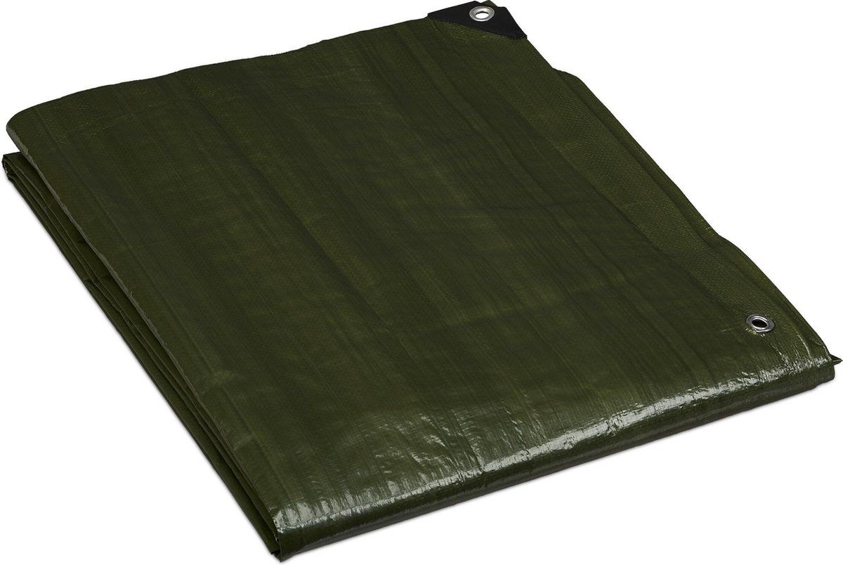 Relaxdays Afdekzeil groen 4 m x 6 m - 120g/m² - PE - Scheurvast - Grondzeil - Bouwzeil - met ringen