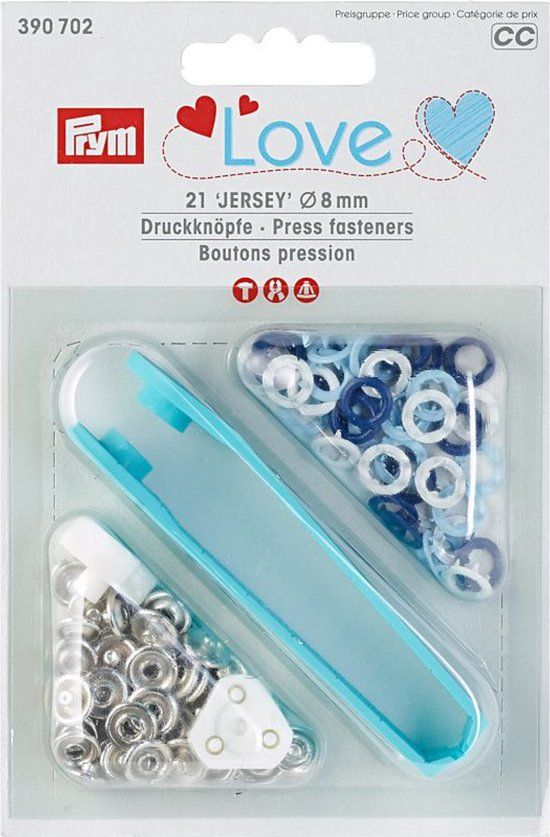 Prym - Prym Love Messing Jersey Drukknopen - Lichtblauw/Blauw/Wit (8mm) - 21 Stukken