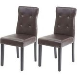 HWC-E58 Set van 2 eetkamerstoelen, kunstleer bruin, donkere poten
