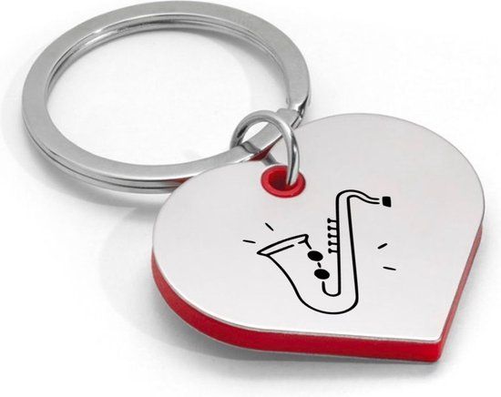 Akyol Saxofoon Sleutelhanger Hartvorm - Zilver - Unisex