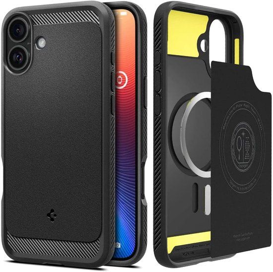 Spigen Rugged Armor MagFit - Hoesje Geschikt voor Apple iPhone 16 Plus - Back Cover Compatibel met MagSafe - Air Cushion - Zwart