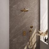 Brauer Gold Carving Thermostatische Regendoucheset Inbouw - Hoofddouche 30 cm - Rechte Wandarm - 3 Weg - Handdouche 3 Standen - Doucheslang - Wandaansluitbocht - Geborsteld Goud