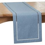 SARO LIFESTYLE 9738.DN1454B Hadleigh Collection Lasergesneden Hemstitch Tafelloper, 100% Polyester, Denim