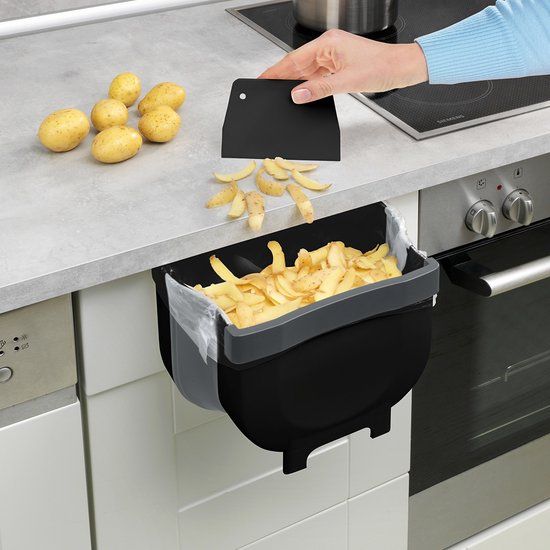 Wenko Black Outdoor Kitchen - Afvalbakje aanrecht met schraper - Zwart - 0 ml