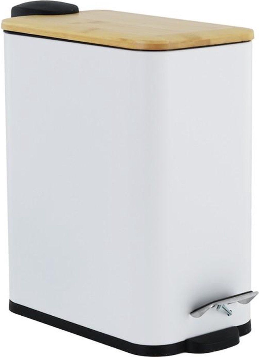 Viking Choice Pedaalemmer - prullenbak badkamer - 5 liter - wit bamboe