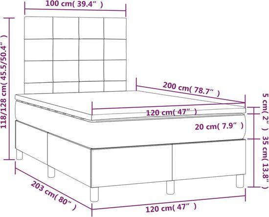 vidaXL Boxspring - 120x200 cm - Lichtgrijs - Stof - Met Matras