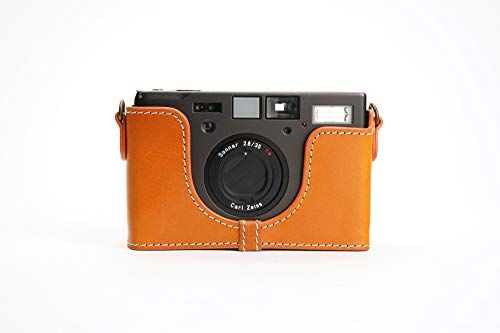Zakao Contax T3 Hoes, Handgemaakte Echt Lederen Half Camera Hoesje Cover voor Contax T3 Met Hand Band, Geel