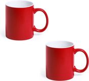 Merkloos / Sans marque Makito Western Europe Koffiemok en Drinkbeker Allegra - 2x - rood/wit - 350 ml - Keramiek - Mokken