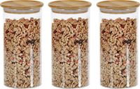 Kesper Pots de conservation - 3x - verre avec couvercle en bambou - 1,2 litre - 10x20 cm - pots de conservation