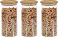 Kesper Pots de conservation - 3x - verre avec couvercle en bambou - 1,2 litre - 10x20 cm - pots de conservation