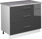 Vicco Keukenonderkast Fame-Line, Antraciet Hoogglans/Wit, 100 cm, WB Marmer