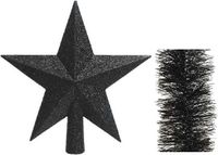 Decoris Kaemingk B.V. Kerstversiering kunststof glitter ster piek 19 cm en folieslingers pakket zwart