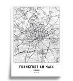 Poster Icecat Poster stadskaart A2 zwart wit, papier 250 gr. afbeelding voor woonkamer en slaapkamer, zeer veel stadspatronen, minimalistische poster, perfect cadeau-idee, zonder lijst, poster Frankfurt