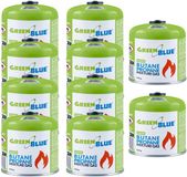 GreenBlue - Bouteilles de gaz 10 pièces - Cartouche de gaz de 500 g. Certificat : Pi 0437, conforme EN 417, butane-propane, plage de température -10 °C à +40 °C, valve à filetage 7/16'' GB499